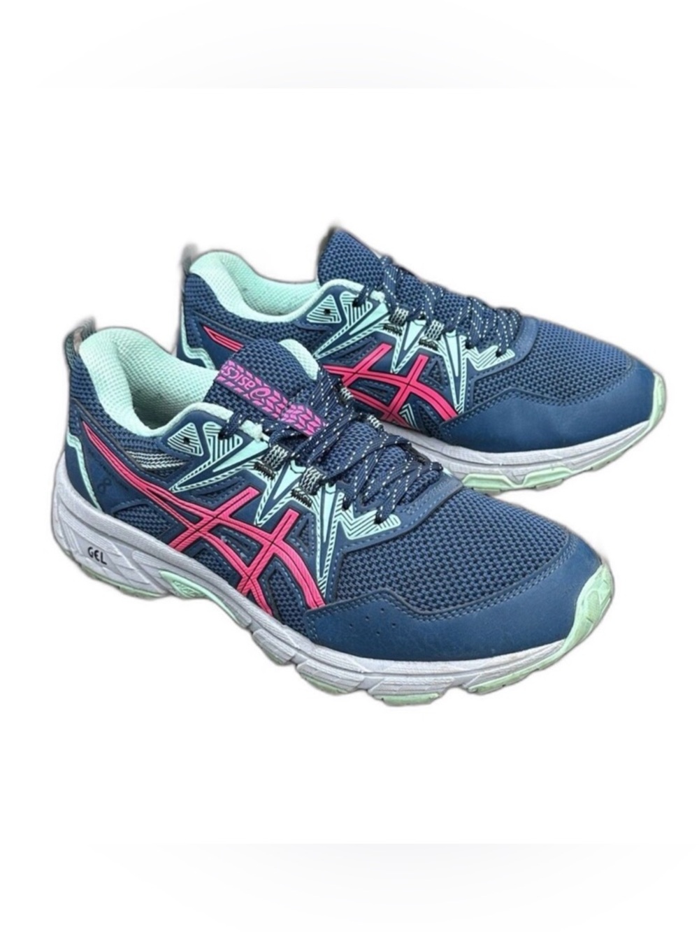Asics Gel-8 Blue Pink Womens US Size 8 Running Shoes Sneakers